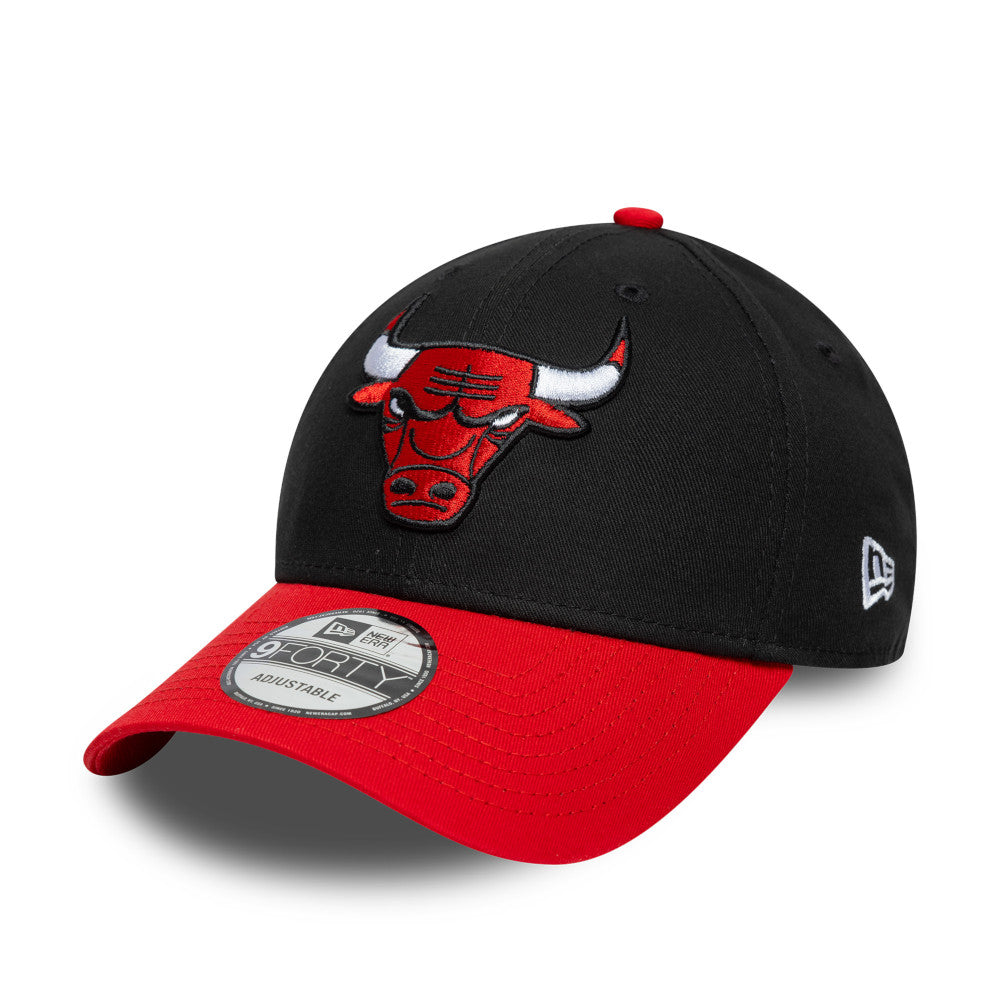 Chicago Bulls Hat - Side Patch 2Tone Black Red NBA 9Forty Strapback Cap - New Era